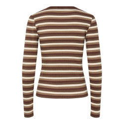PIECES May L/S Stribet Top - Morel