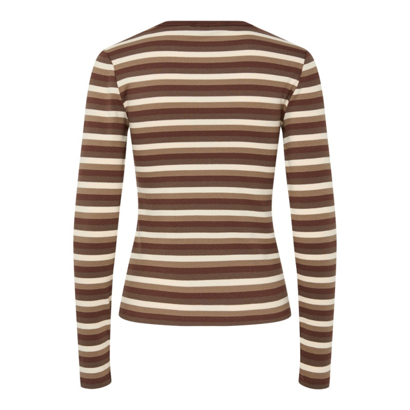 PIECES May L/S Stribet Top - Morel
