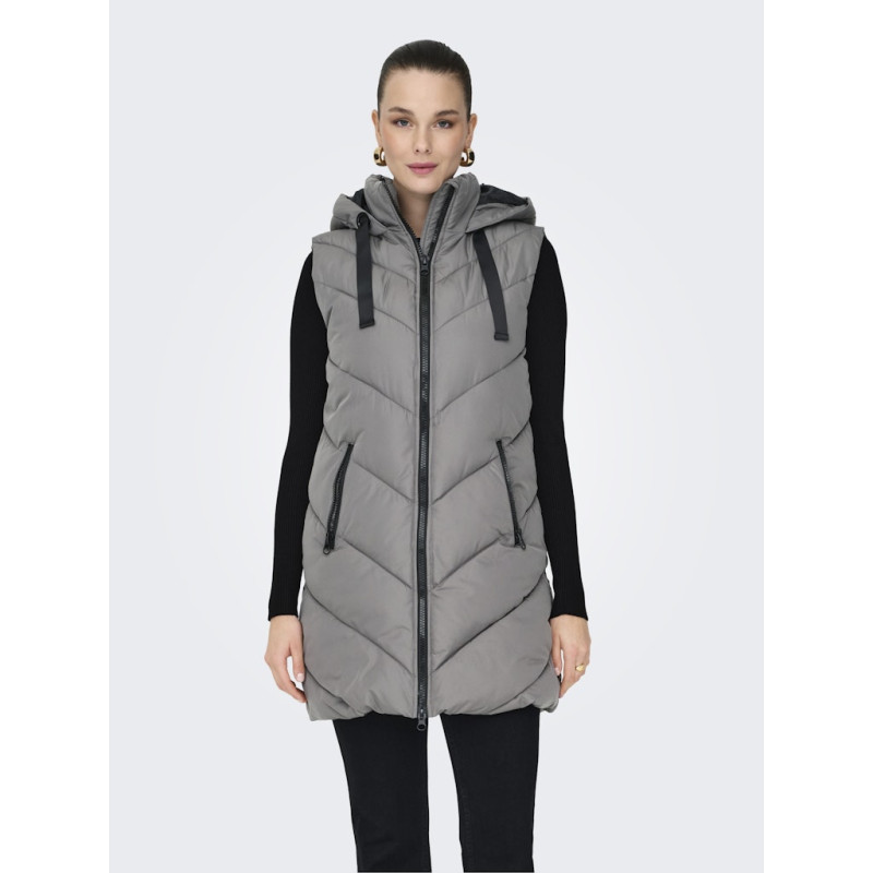 JDY Skylar Padded Hood Vest - Steel Gray