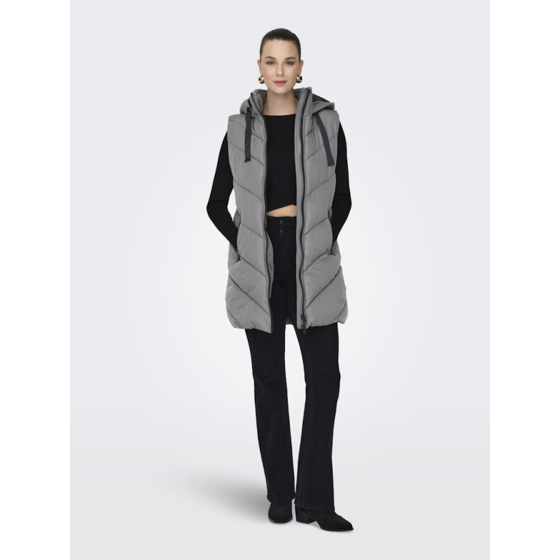 JDY Skylar Padded Hood Vest - Steel Gray