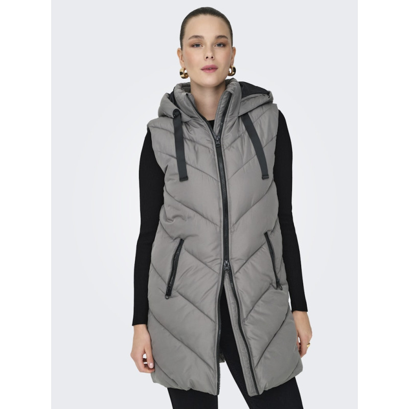 JDY Skylar Padded Hood Vest - Steel Gray