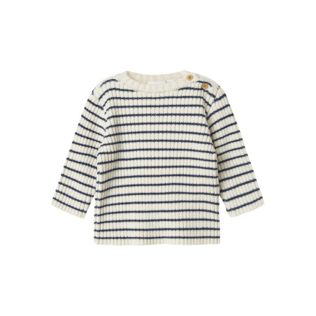 NAME IT BABY Ostripe L/S Strik Bluse - Insignia Blue / Cloud Dancer