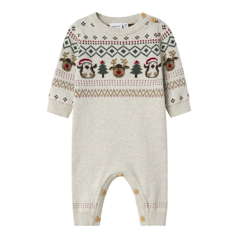 NAME IT BABY Ralko L/S Strik Dragt - Peyote Melange