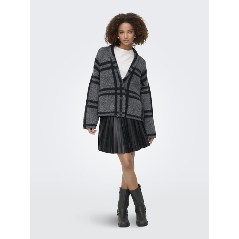 JDY Lydia L/S Kraftig Cardigan - Dark Grey Melange / Black Check