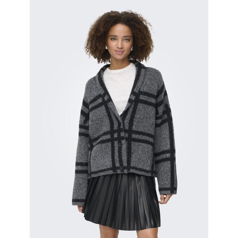 JDY Lydia L/S Kraftig Cardigan - Dark Grey Melange / Black Check