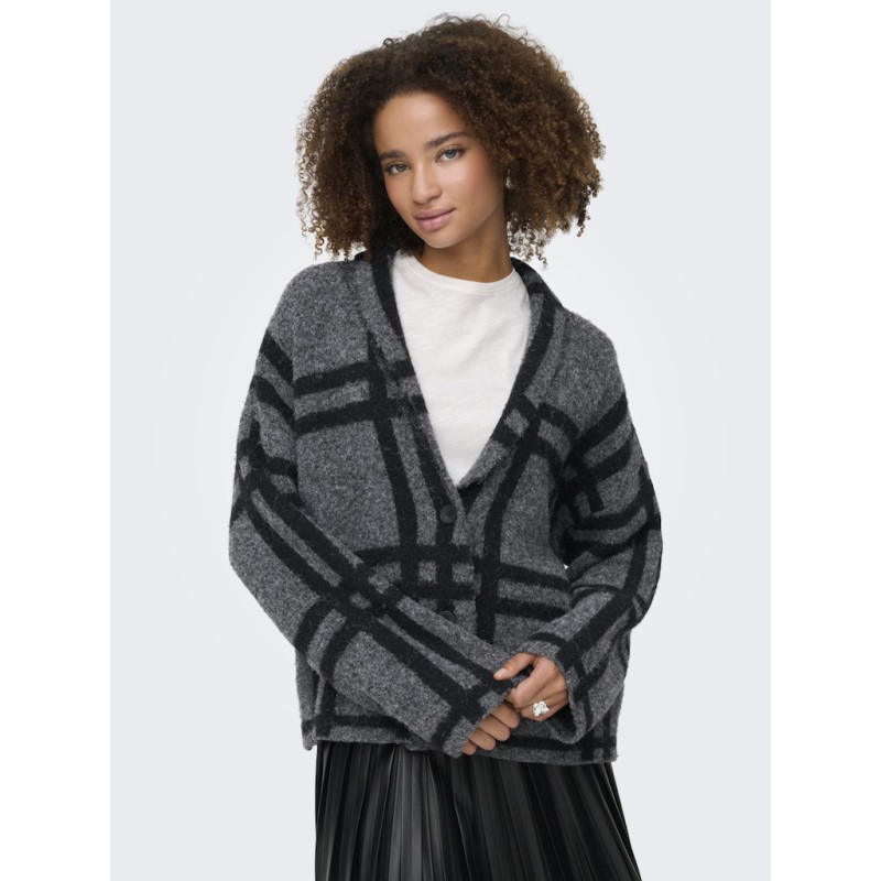 JDY Lydia L/S Kraftig Cardigan - Dark Grey Melange / Black Check
