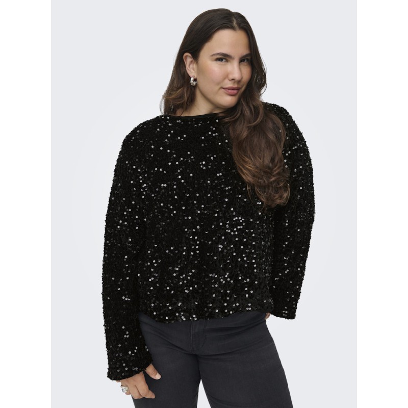 ONLY CARMAKOMA Anika L/S Paillet Top - Sort