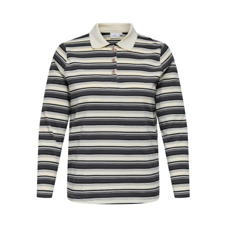 ONLY CARMAKOMA Globe L/S Polo - Cloud Dancer / Black