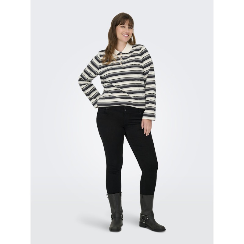 ONLY CARMAKOMA Globe L/S Polo - Cloud Dancer / Black