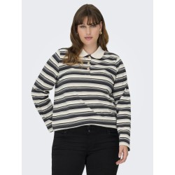 ONLY CARMAKOMA Globe L/S Polo - Cloud Dancer / Black