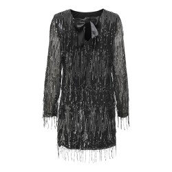 ONLY Spacy L/S Paillet Kjole - Sort