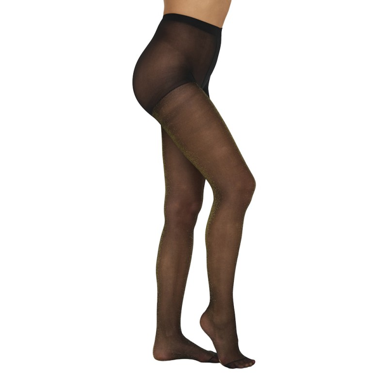 ONLY Ea 20 Denier Glimmer Tights - Sort / Gold Lurex