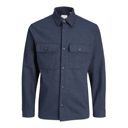 JACK & JONES PLUS Rayle Melange L/S Overshirt - Dark Navy