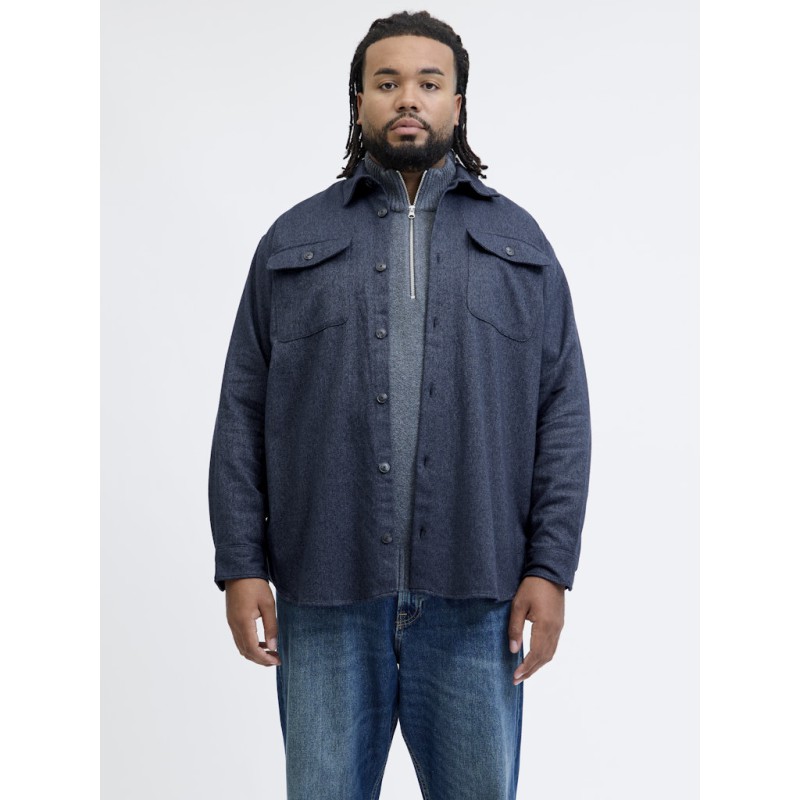 JACK & JONES PLUS Rayle Melange L/S Overshirt - Dark Navy