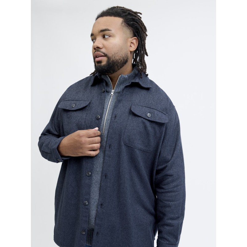JACK & JONES PLUS Rayle Melange L/S Overshirt - Dark Navy