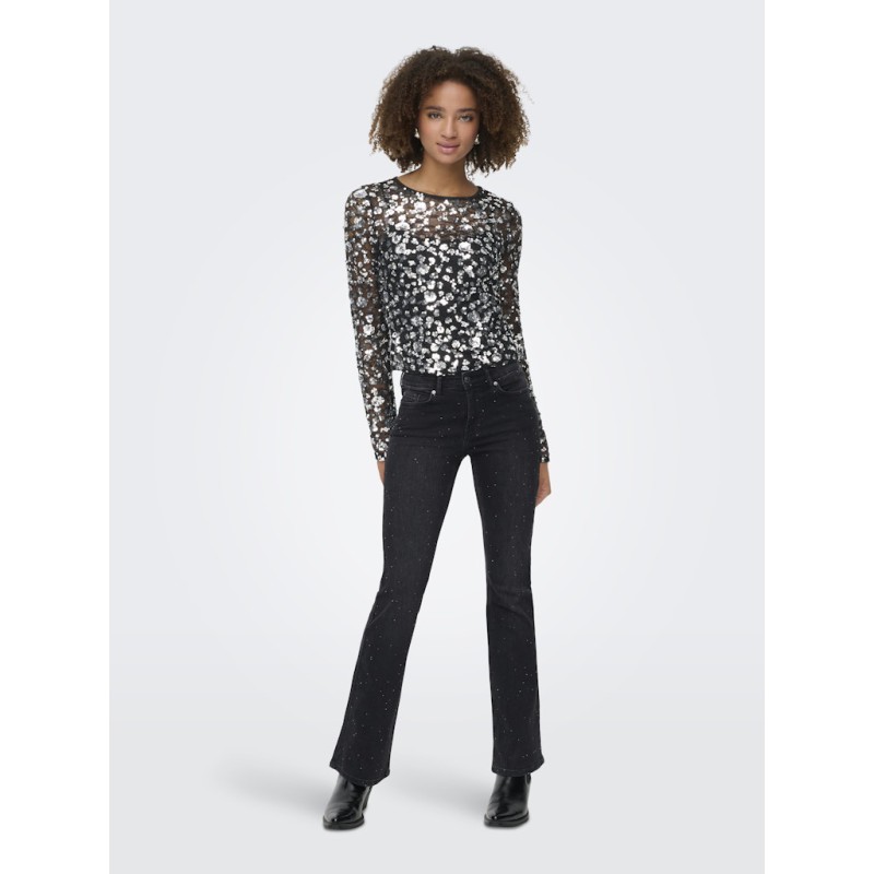 ONLY Palema L/S Paillet Bluse - Silver