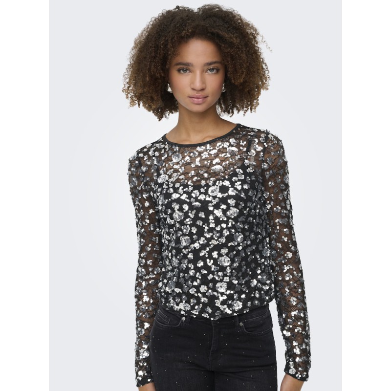 ONLY Palema L/S Paillet Bluse - Silver