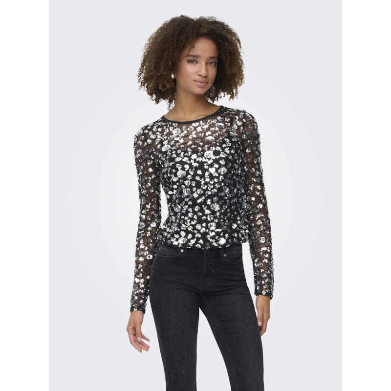 ONLY Palema L/S Paillet Bluse - Silver