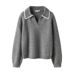 NAME IT KIDS Rikasa L/S Strik Polo - Grey Melange