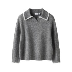 NAME IT MINI Rikasa L/S Strik Polo - Grey Melange