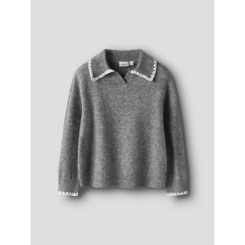 NAME IT MINI Rikasa L/S Strik Polo - Grey Melange
