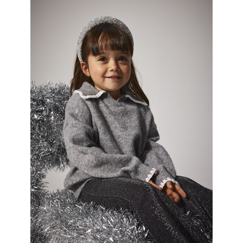 NAME IT MINI Rikasa L/S Strik Polo - Grey Melange