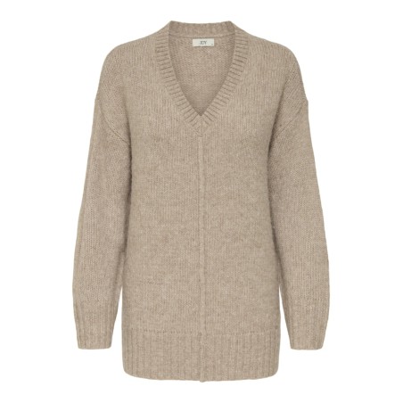 JDY Malone L/S Lang Strik Pullover - Greige
