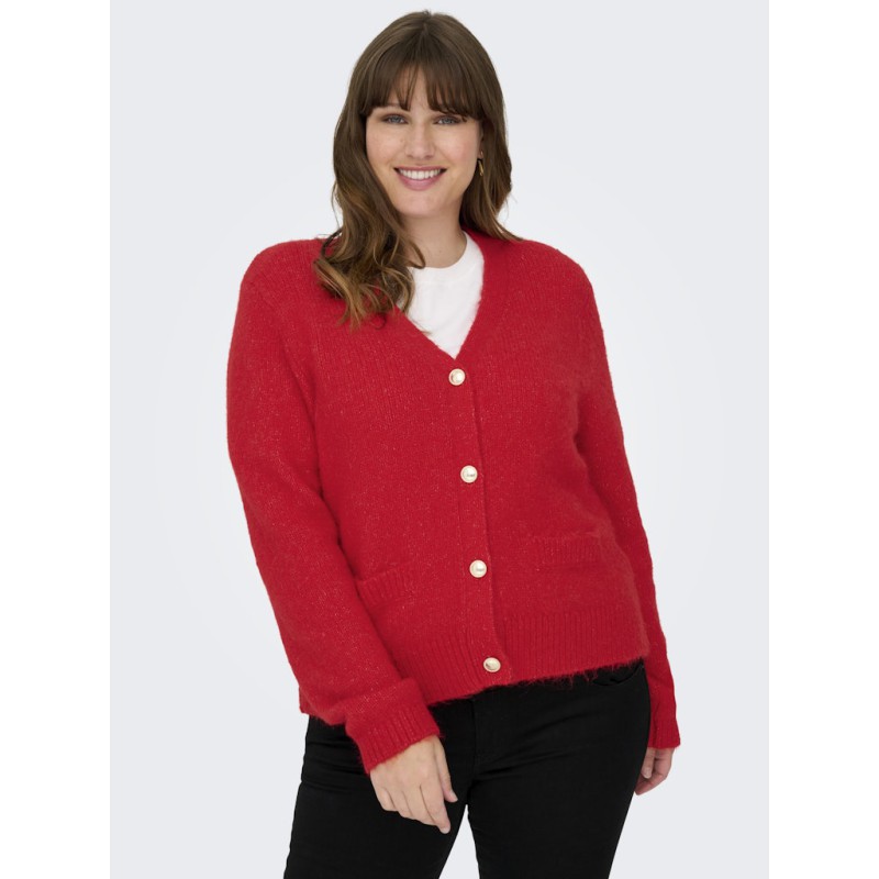 ONLY CARMAKOMA Maggie L/S Strik Cardigan - Salsa