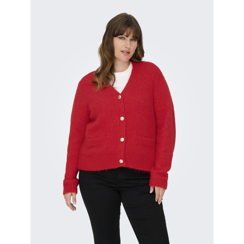 ONLY CARMAKOMA Maggie L/S Strik Cardigan - Salsa