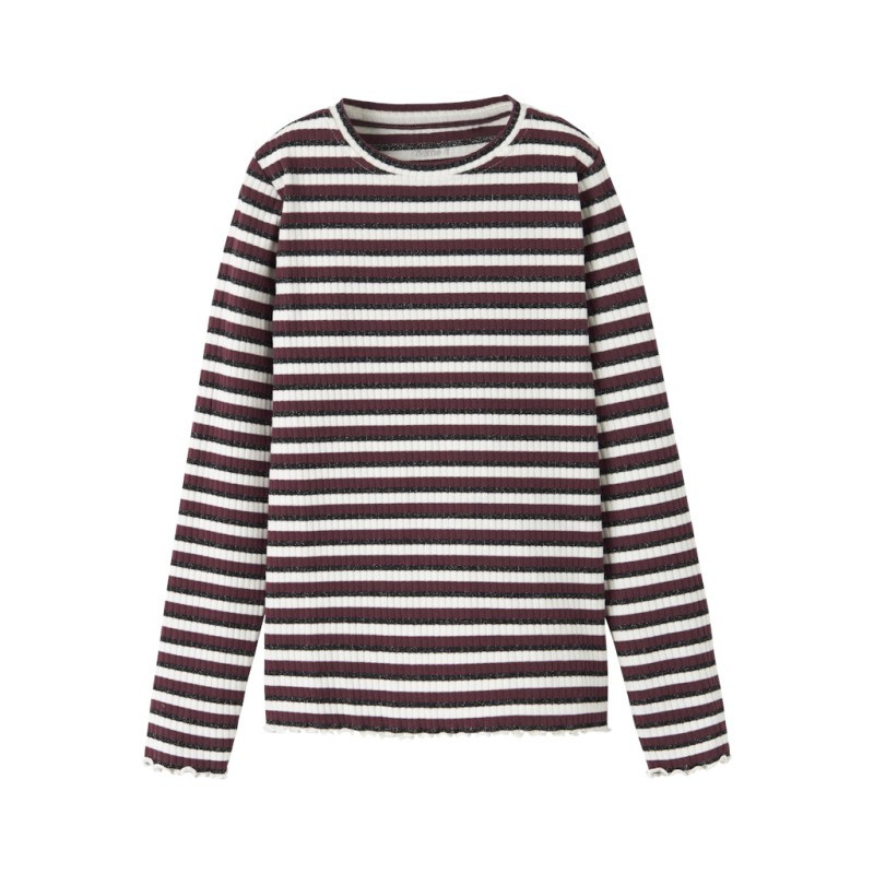 NAME IT KIDS Vemma Glitter Bluse - Cloud Dancer / Sort + Burgundy