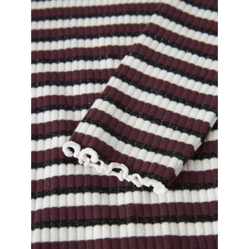 NAME IT KIDS Vemma Glitter Bluse - Cloud Dancer / Sort + Burgundy