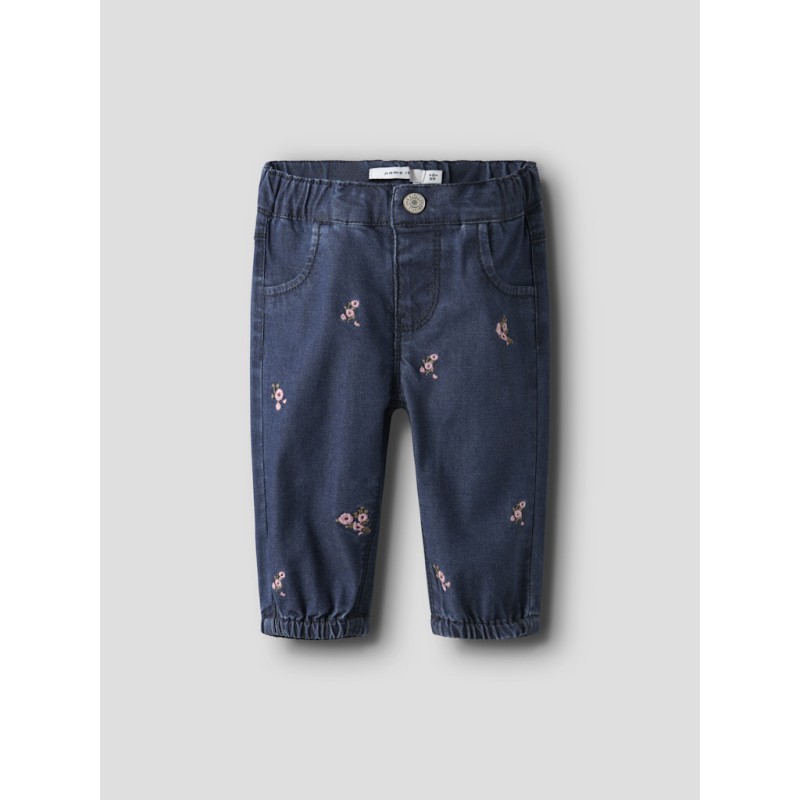 NAME IT BABY Rose Broderede Jeans 5321 - Dark Blue Denim / Flower