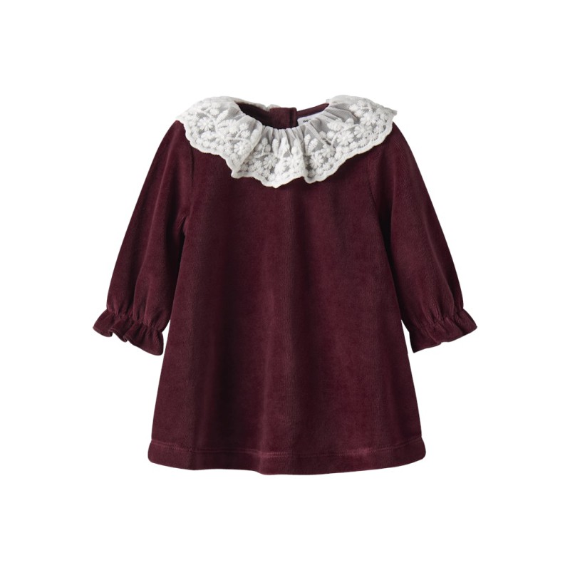 NAME IT BABY Roxy L/S Velour Kjole - Burgundy