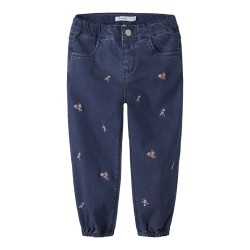 NAME IT MINI Rose Broderede Jeans 5321 - Dark Blue Denim / Flower
