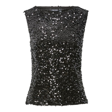 PIECES Kam Top - Sort / Black Sequins