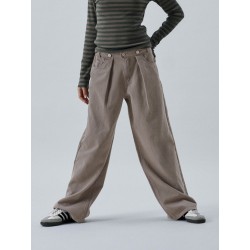 LMTD Lizza Twill Højtaljede Brede Bukser - Chocolate Chip