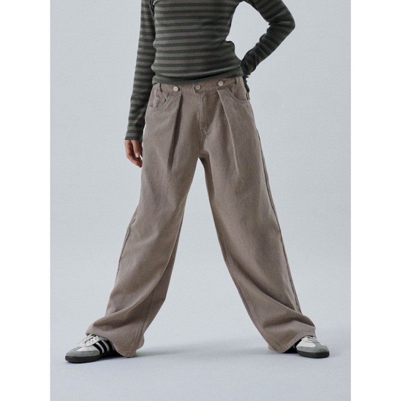 LMTD Lizza Twill Højtaljede Brede Bukser - Chocolate Chip