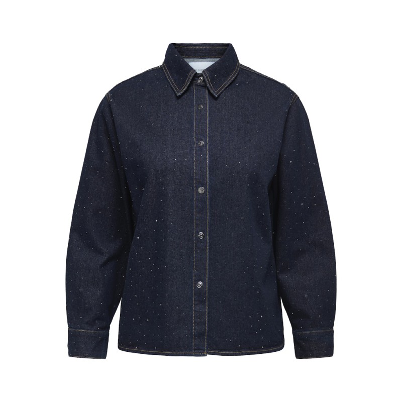 ONLY CARMAKOMA Maggie May L/S Denim Skjorte - Dark Blue Denim