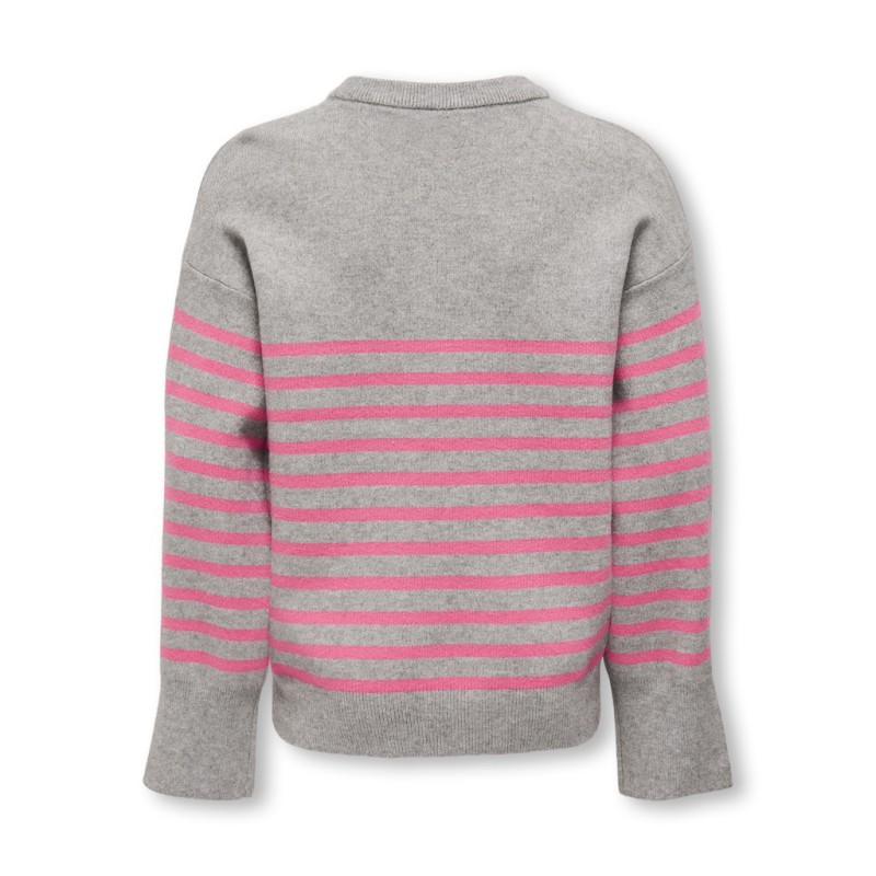 KIDS ONLY Billa L/S Strik Pullover - Medium Grey Melange / Pink Lemonade