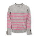 KIDS ONLY Billa L/S Strik Pullover - Medium Grey Melange / Pink Lemonade