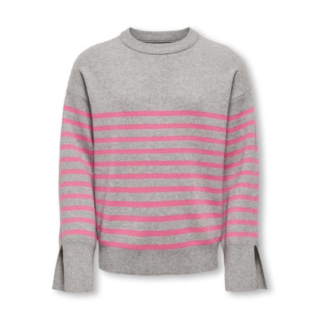 KIDS ONLY Billa L/S Strik Pullover - Medium Grey Melange / Pink Lemonade