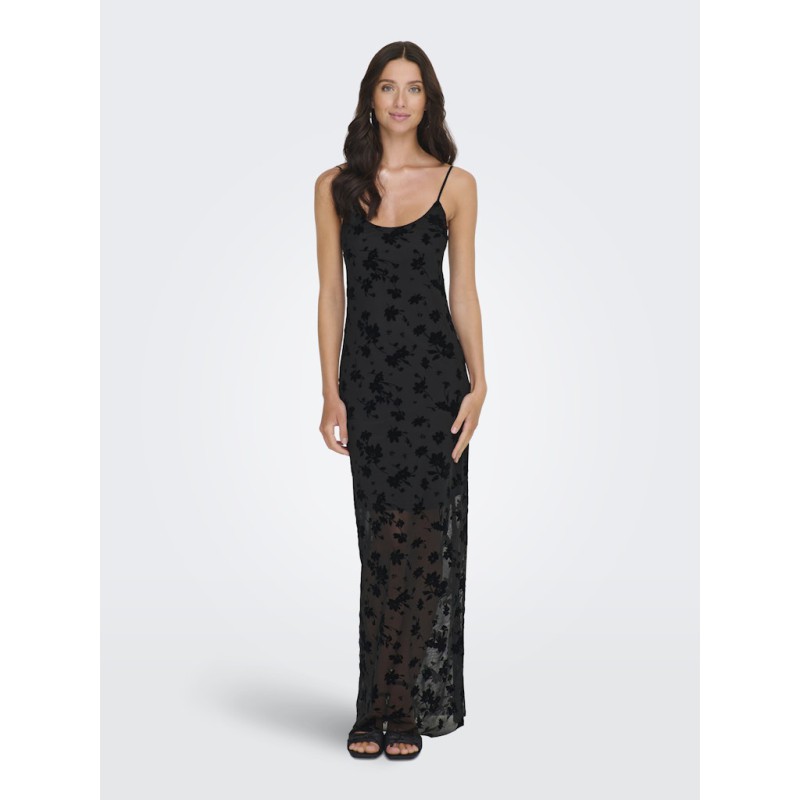JDY Ruby S/L Mesh Maxi Kjole - Sort