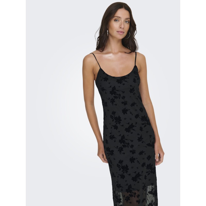 JDY Ruby S/L Mesh Maxi Kjole - Sort