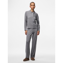 PIECES Ritt L/S Polo - Medium Grey Melange