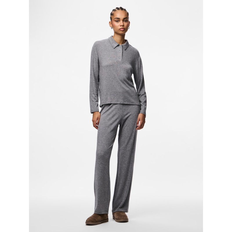 PIECES Ritt L/S Polo - Medium Grey Melange