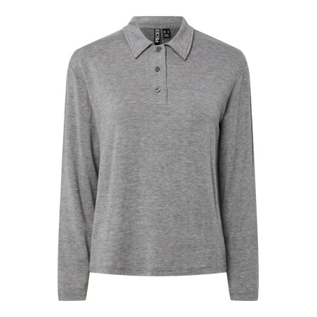 PIECES Ritt L/S Polo - Medium Grey Melange