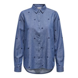 JDY Love L/S Broderet Skjorte - Medium Blue Denim / Heart