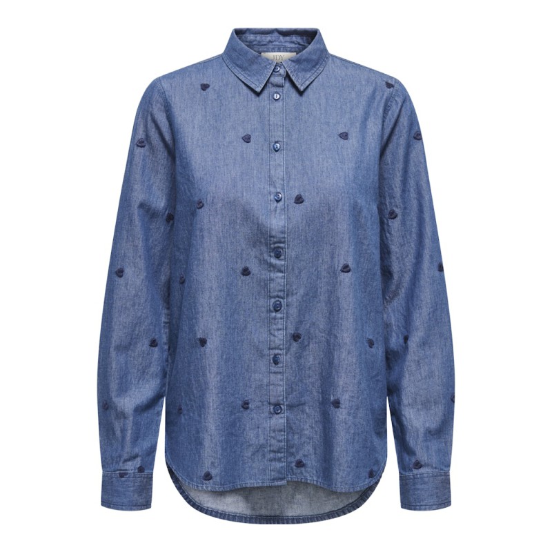 JDY Love L/S Broderet Skjorte - Medium Blue Denim / Heart