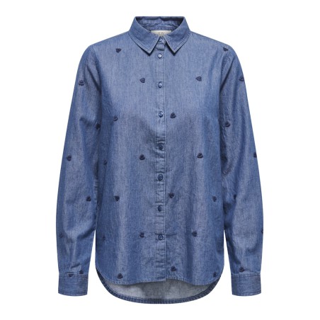 JDY Love L/S Broderet Skjorte - Medium Blue Denim / Heart
