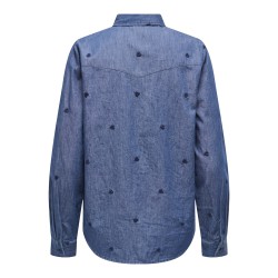 JDY Love L/S Broderet Skjorte - Medium Blue Denim / Heart